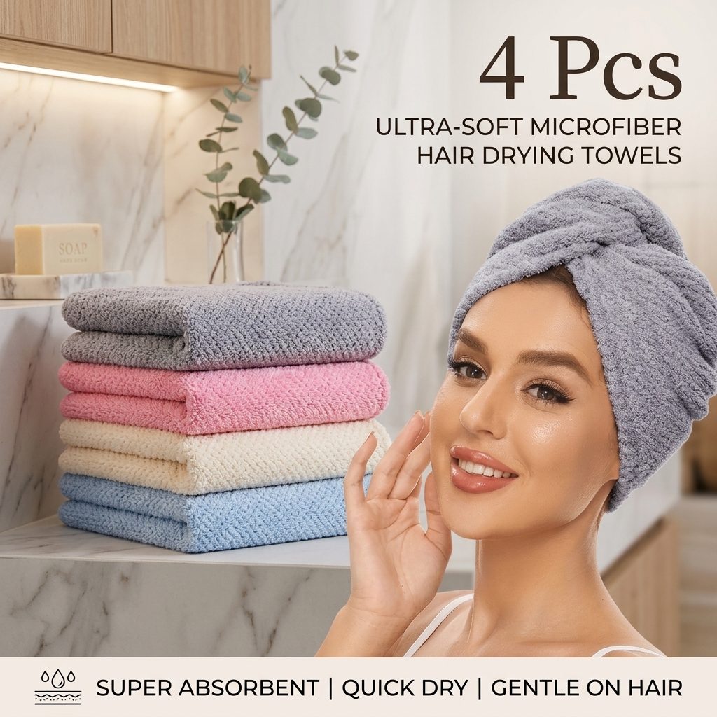 Hair Care For Curly Dry Hair - 4Pack Microfiber Hair Drying Cap, Absorbent