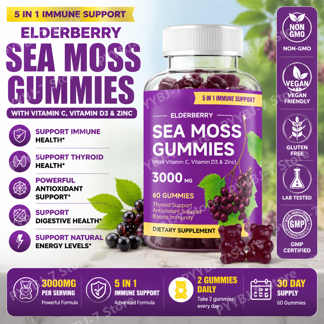 Hair Care Gummies - Elderberry Sea Moss Gummies with Vitamin