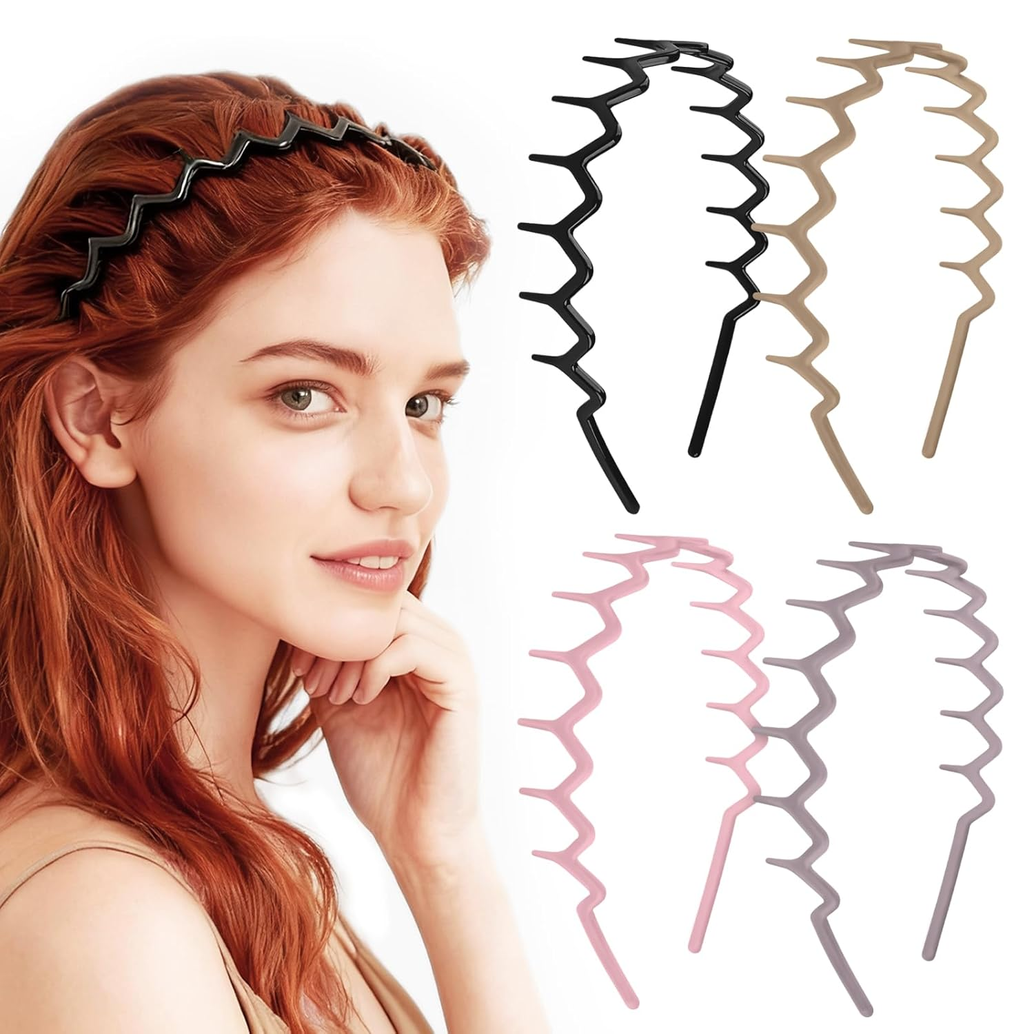 Hair Care Wavy Hair - Zig Zag Headbands - 4Pcs Non